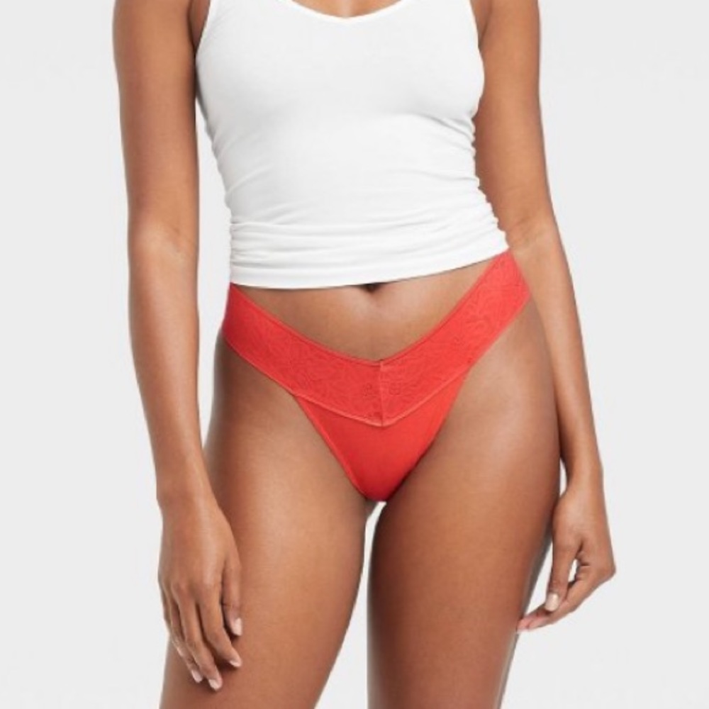Cotton Ribbed Lace Thong Auden Coral